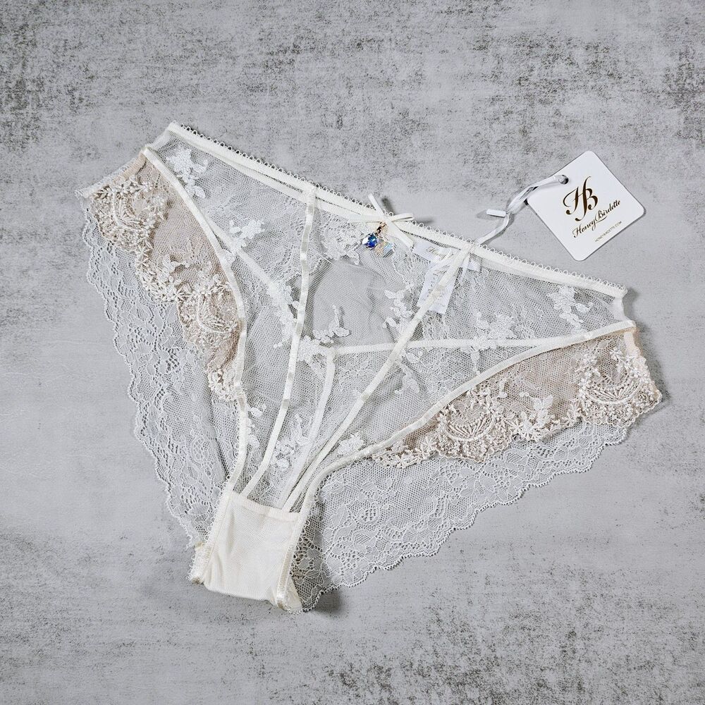 Honey Birdette Daisy Ivory Brief Floral Embroidered Panty Size L Bridal Lingerie